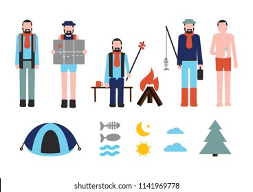 Camping icon illustrations set