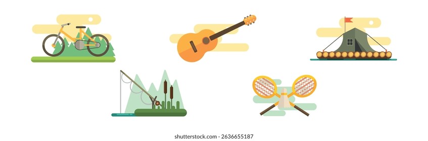 Camping Icon and Object for Outdoor Expedition Vector Set