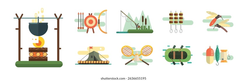 Camping Icon and Object for Outdoor Expedition Vector Set