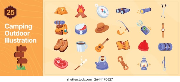 Camping Icon Pack Flat Outdoor Adventure Elements