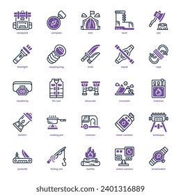 Camping icon pack for your website design, logo, app, and user interface. Camping icon dual tone design. Vector graphics illustration and editable stroke.