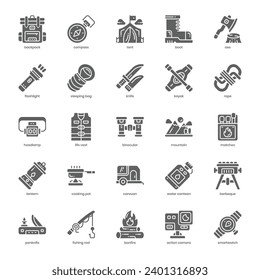 Camping icon pack for your website design, logo, app, and user interface. Camping icon glyph design. Vector graphics illustration and editable stroke.