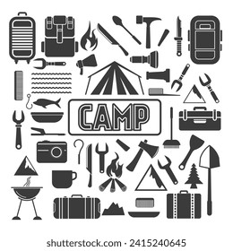 Camping icon, recreation picnic icon,vector illustration of adventure tools.