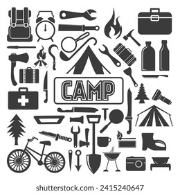 Camping icon, recreation picnic icon,vector illustration of adventure tools.