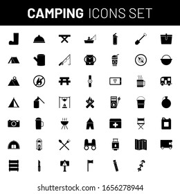 Camping Icon Set in Black and White Color.