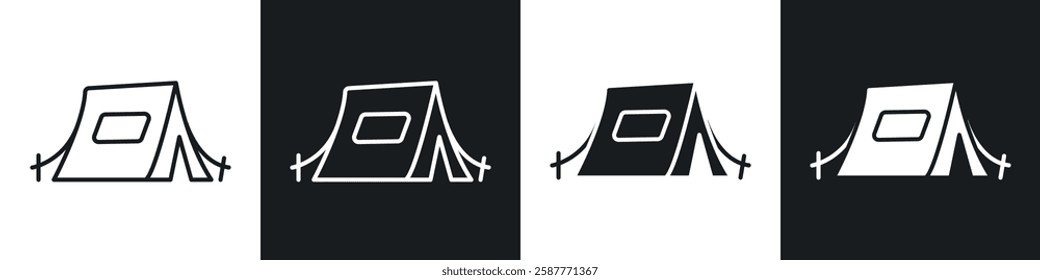 Camping icon set black and white colors. Graphic Vector icons pack