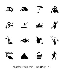 Camping icon set. Can be used for topics like outdoor activity, pursuit, active leisure, fishing