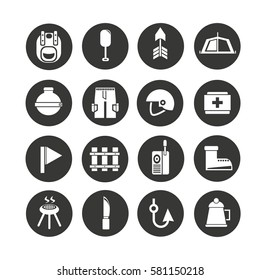 camping icon set in circle buttons