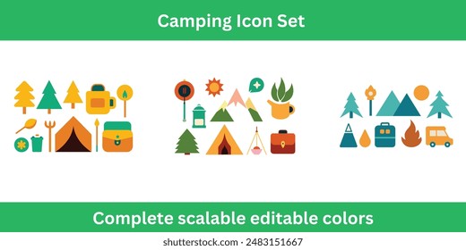 Camping Icon Set complete editable vector