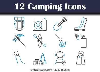 Camping Icon Set. Editable Bold Outline With Color Fill Design. Vector Illustration.