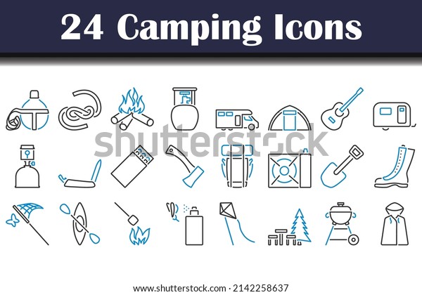 Camping Icon Set. Editable Bold Outline
With Color Fill Design. Vector
Illustration.