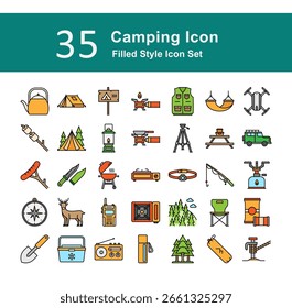 Camping Icon Set - Filled Style Illustration