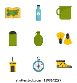Camping icon set. Flat set of 9 camping vector icons for web design