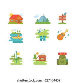 camping icon set, flat, eps 8, no transparencies