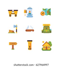 camping icon set, flat, eps 8, no transparencies