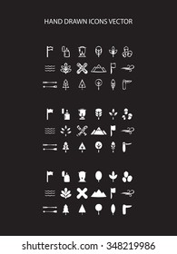 Camping icon set hand drawn vector illustration on black background