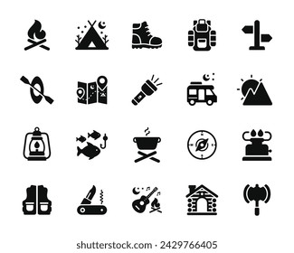 Camping icon set isolated on white background