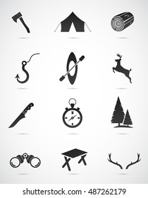 Camping icon set isolated on white background. Vector art.