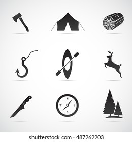 Camping icon set isolated on white background. Vector art.