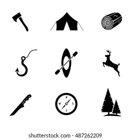 Camping icon set isolated on white background. Vector art.