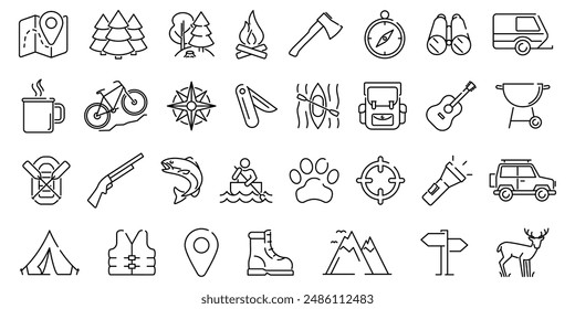 Camping icon. Camping icon set. Linear style.