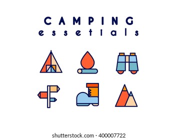 Camping icon set. Modern hipster style.