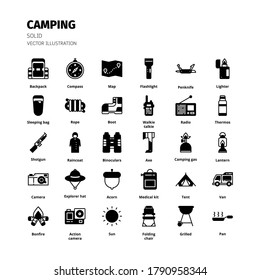Camping icon set. Camping outline icon set. Icon for website, application, print, poster design, etc.