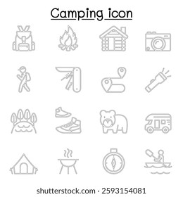 Camping icon set in thin line style