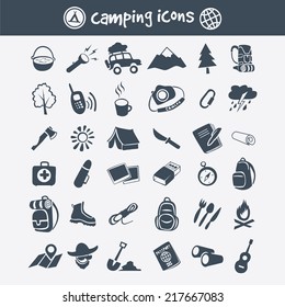 Camping icon set. Tourism and travel