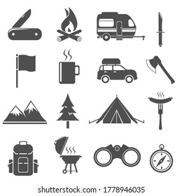 Camping Icon Set Vector Illustration Symbol - Vacation Concept.