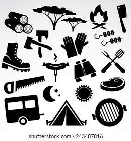 Camping icon set. Vector illustration.