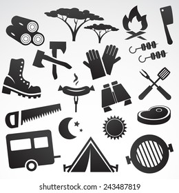 Camping icon set. Vector illustration.