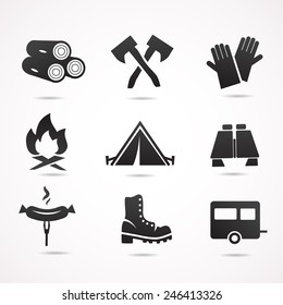 Camping icon set. Vector illustration.
