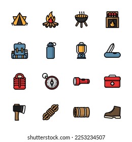 Camping icon sets, Hiking and outdoor activities