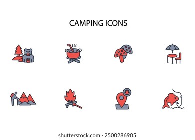 Camping icon set.vector.Editable stroke.linear style sign for use web design,logo.Symbol illustration.