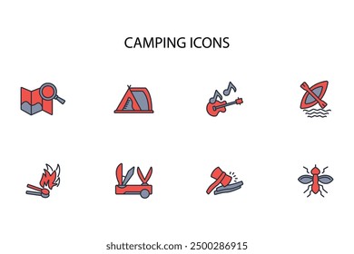 Camping icon set.vector.Editable stroke.linear style sign for use web design,logo.Symbol illustration.