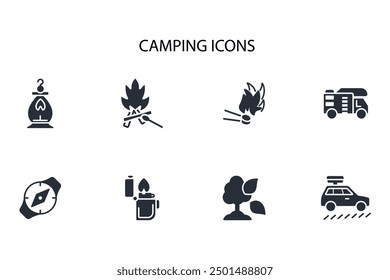 Camping icon set.vector.Editable stroke.linear style sign for use web design,logo.Symbol illustration.