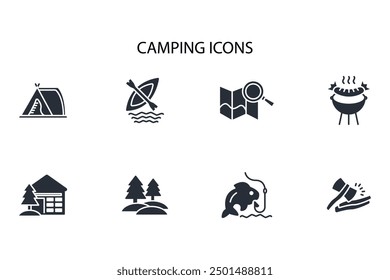 Camping icon set.vector.Editable stroke.linear style sign for use web design,logo.Symbol illustration.