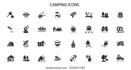 Camping icon set.vector.Editable stroke.linear style sign for use web design,logo.Symbol illustration.