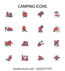 Camping icon set.vector.Editable stroke.linear style sign for use web design,logo.Symbol illustration.