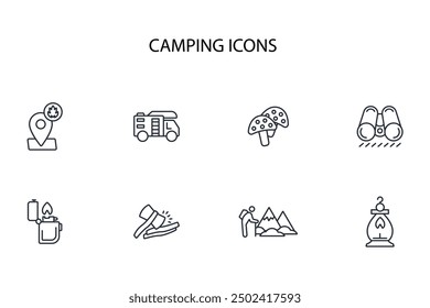 Camping icon set.vector.Editable stroke.linear style sign for use web design,logo.Symbol illustration.