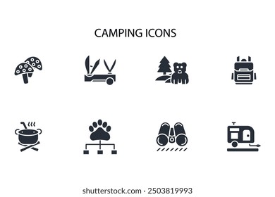 Camping icon set.vector.Editable stroke.linear style sign for use web design,logo.Symbol illustration.