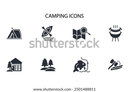 Camping icon set.vector.Editable stroke.linear style sign for use web design,logo.Symbol illustration.