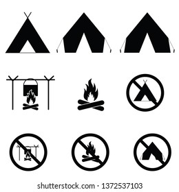 camping icon and sign vector in black color