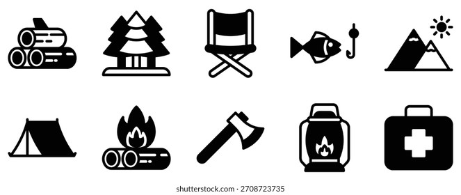 Camping icon solid mix style outdoor vector symbol for travel app ui web forest trip hiking adventure and nature holiday design