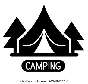 Icono de camping. Tienda de campaña contra el fondo del bosque. Vector icono plano aislado sobre fondo blanco.