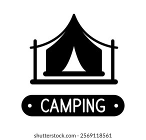 Camping icon. Tent against the background of the forest. Vector flat icon isolated on white background.