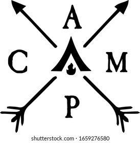 Camping Icon with Tent and Campfire
