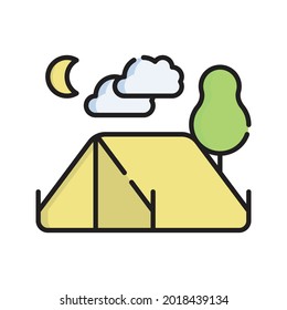 Camping Icon Vector Illustration. Flat Outline Cartoon. Travel and Tourism Icon Concept Isolated Premium Vector