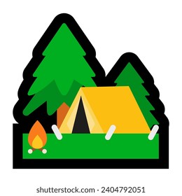 Camping icon vector illustration flat design isolated on white background. Camping emoticon symbol